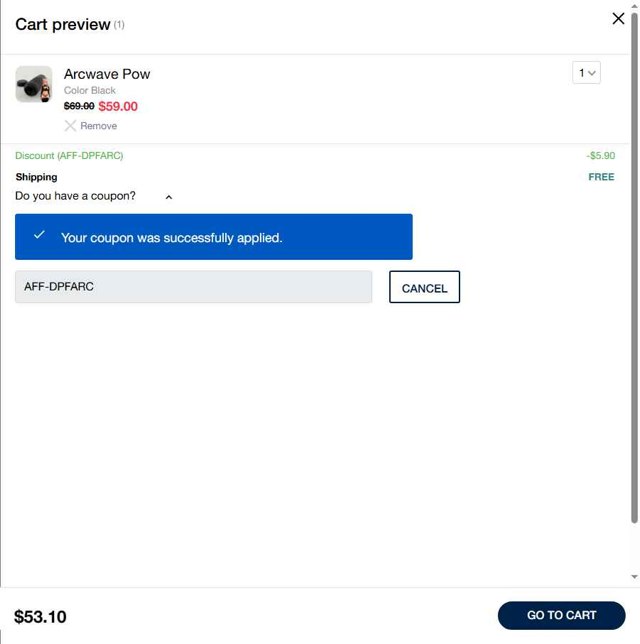 ARCWAVE checkout page showing ARCWAVE coupon code box | Screenshot taken by SimplyCodes community member on Aug 31, 2025