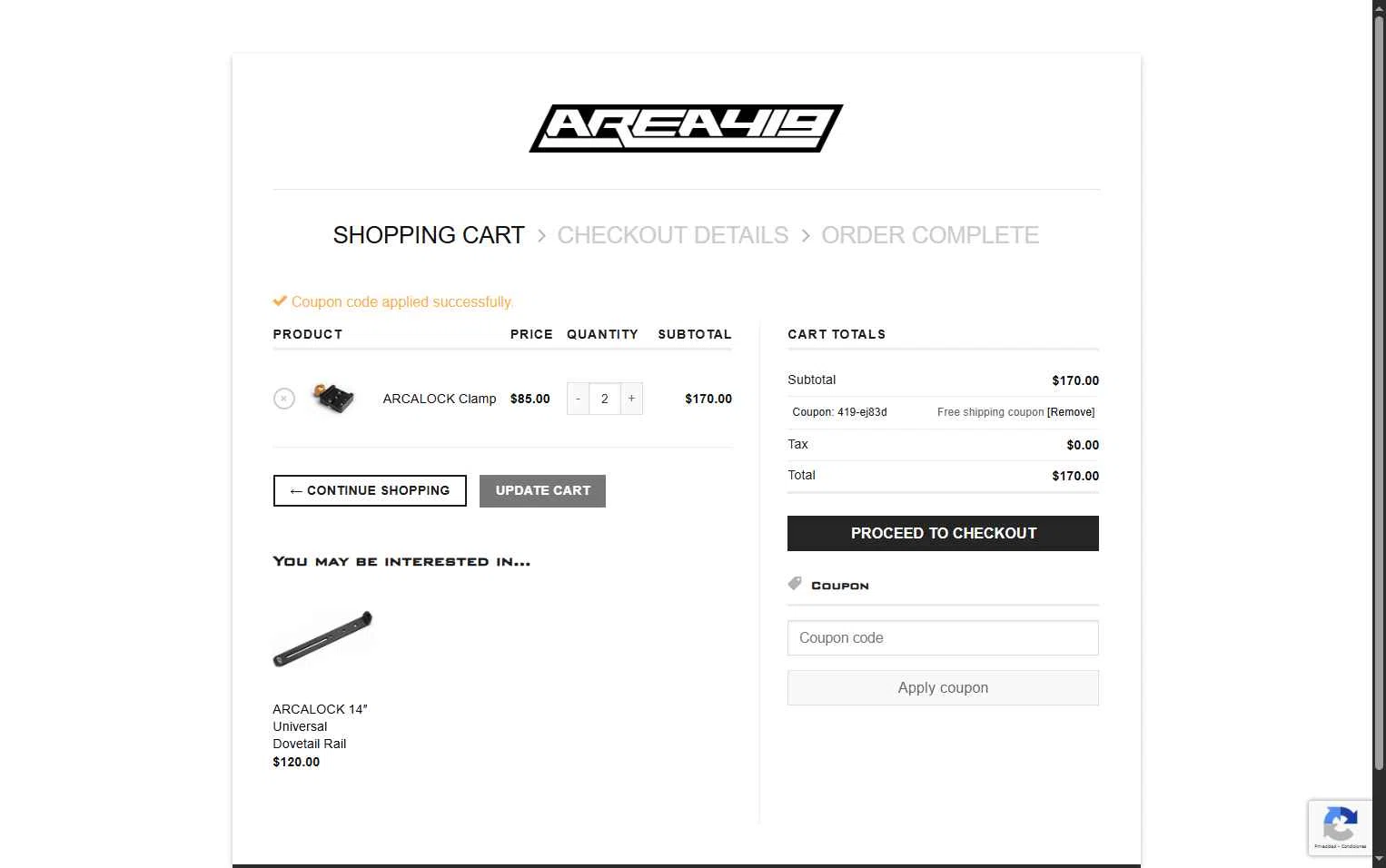 Area 419 checkout page showing Area 419 coupon code box | Screenshot taken by SimplyCodes community member on Nov 8, 2025