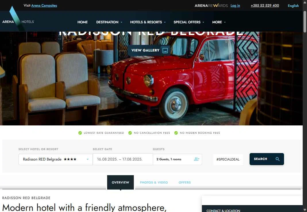 Arena Hotels checkout page showing Arena Hotels promo code box | Screenshot taken by SimplyCodes community member on Aug 16, 2025