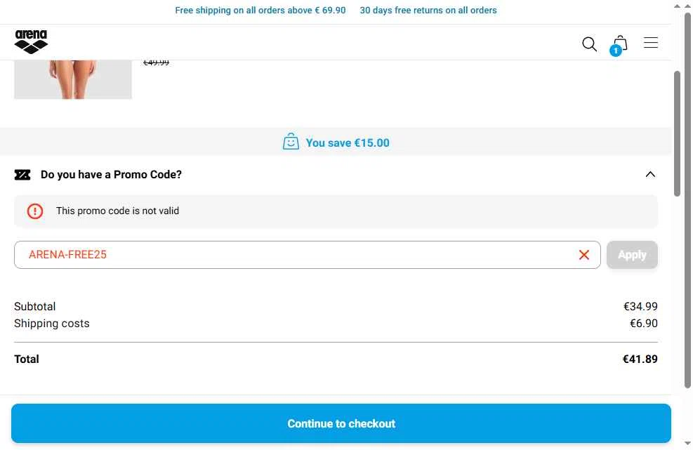 Arenasport checkout page showing Arenasport promo code box | Screenshot taken by SimplyCodes community member on Jan 3, 2026