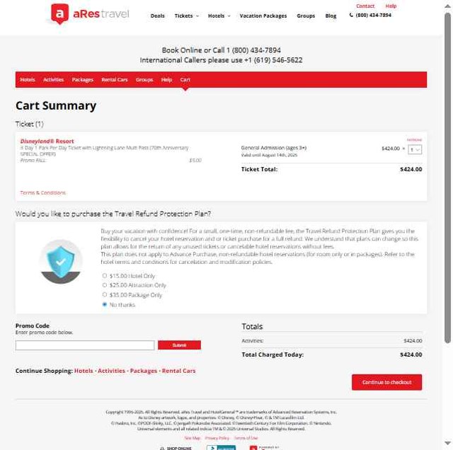 aRes Travel checkout page showing aRes Travel promo code box | Screenshot taken by SimplyCodes community member on Jul 17, 2025