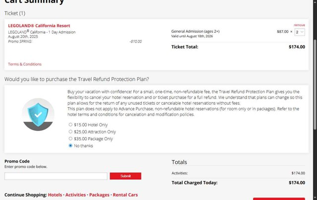aRes Travel checkout page showing aRes Travel promo code box | Screenshot taken by SimplyCodes community member on Aug 19, 2025