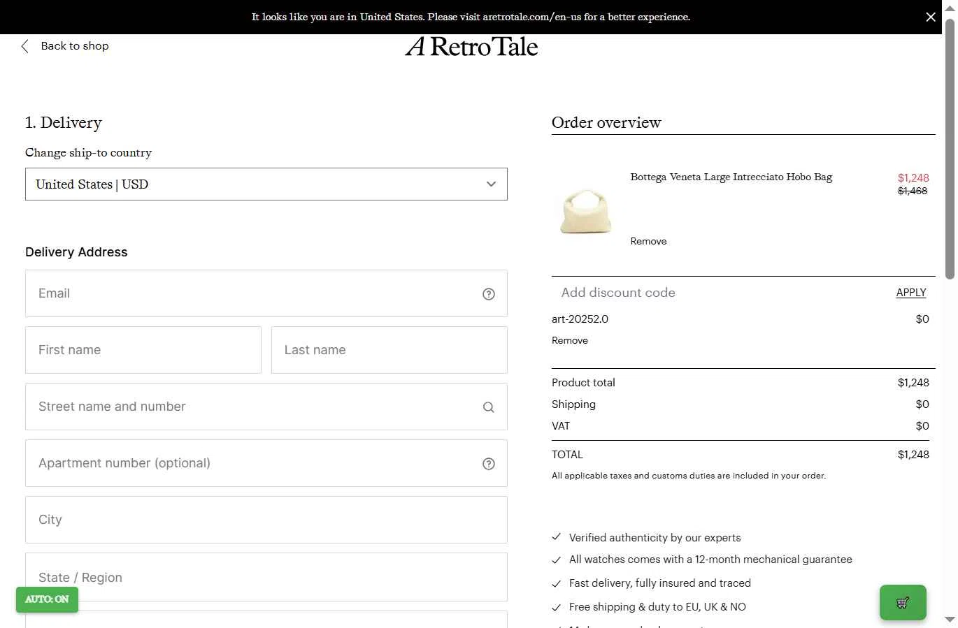 A Retro Tale checkout page showing A Retro Tale discount code box | Screenshot taken by SimplyCodes community member on Oct 12, 2025