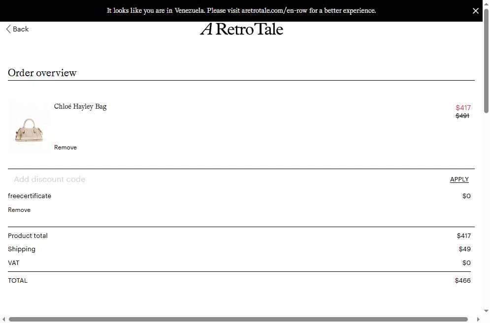 A Retro Tale checkout page showing A Retro Tale discount code box | Screenshot taken by SimplyCodes community member on Sep 27, 2025
