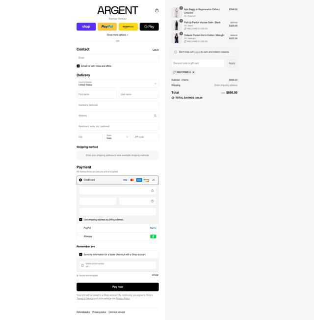 Argent checkout page showing Argent discount code box | Screenshot taken by SimplyCodes community member on Sep 3, 2025