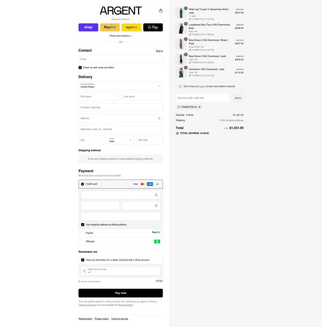 Argent checkout page showing Argent discount code box | Screenshot taken by SimplyCodes community member on Sep 11, 2025