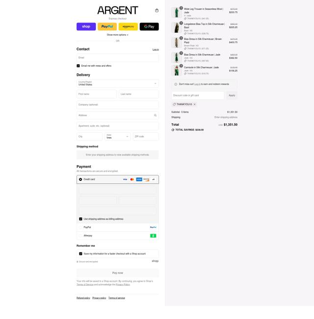 Argent checkout page showing Argent discount code box | Screenshot taken by SimplyCodes community member on Sep 7, 2025
