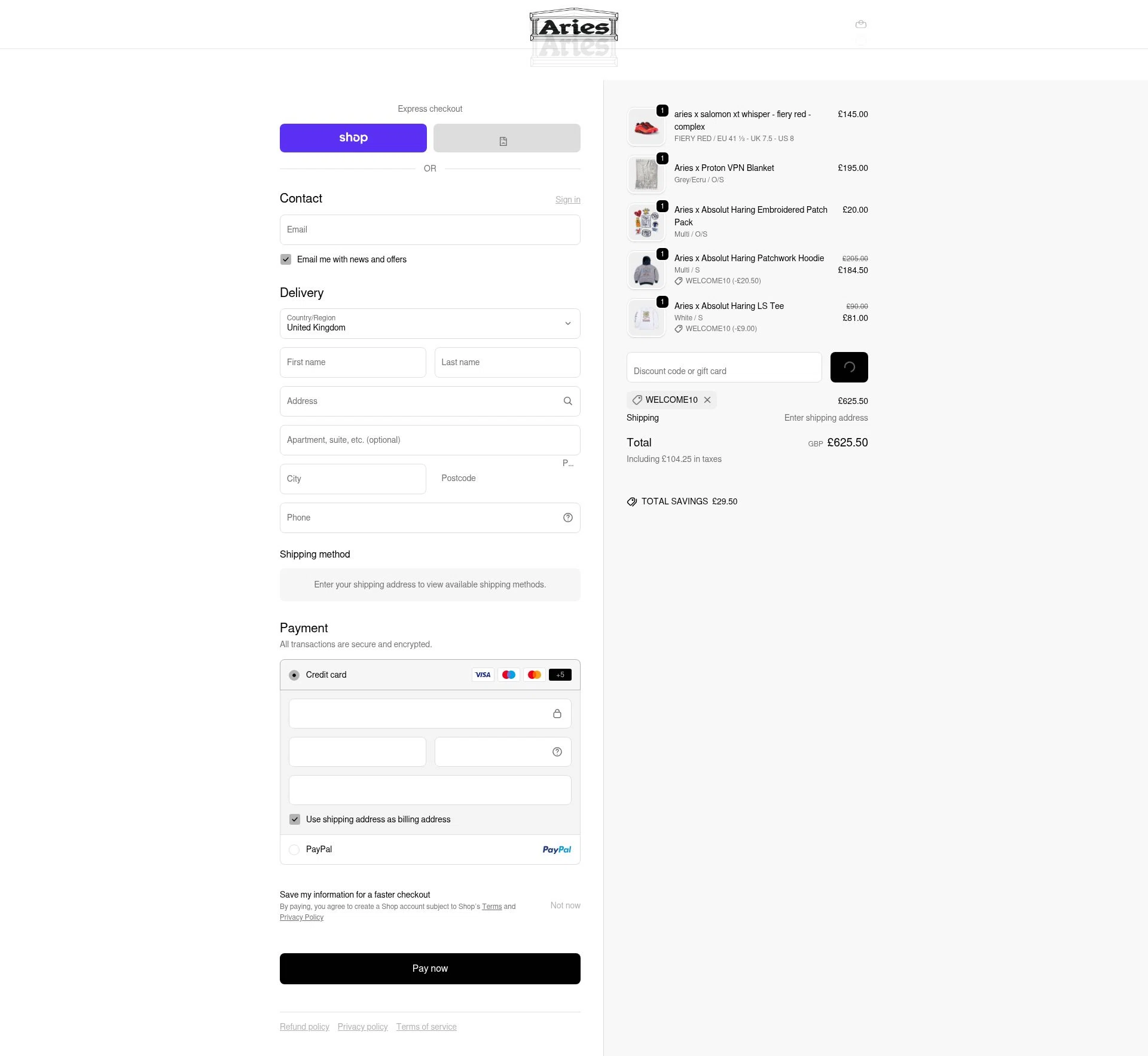 Aries checkout page showing Aries discount code box | Screenshot taken by SimplyCodes community member on Feb 15, 2026