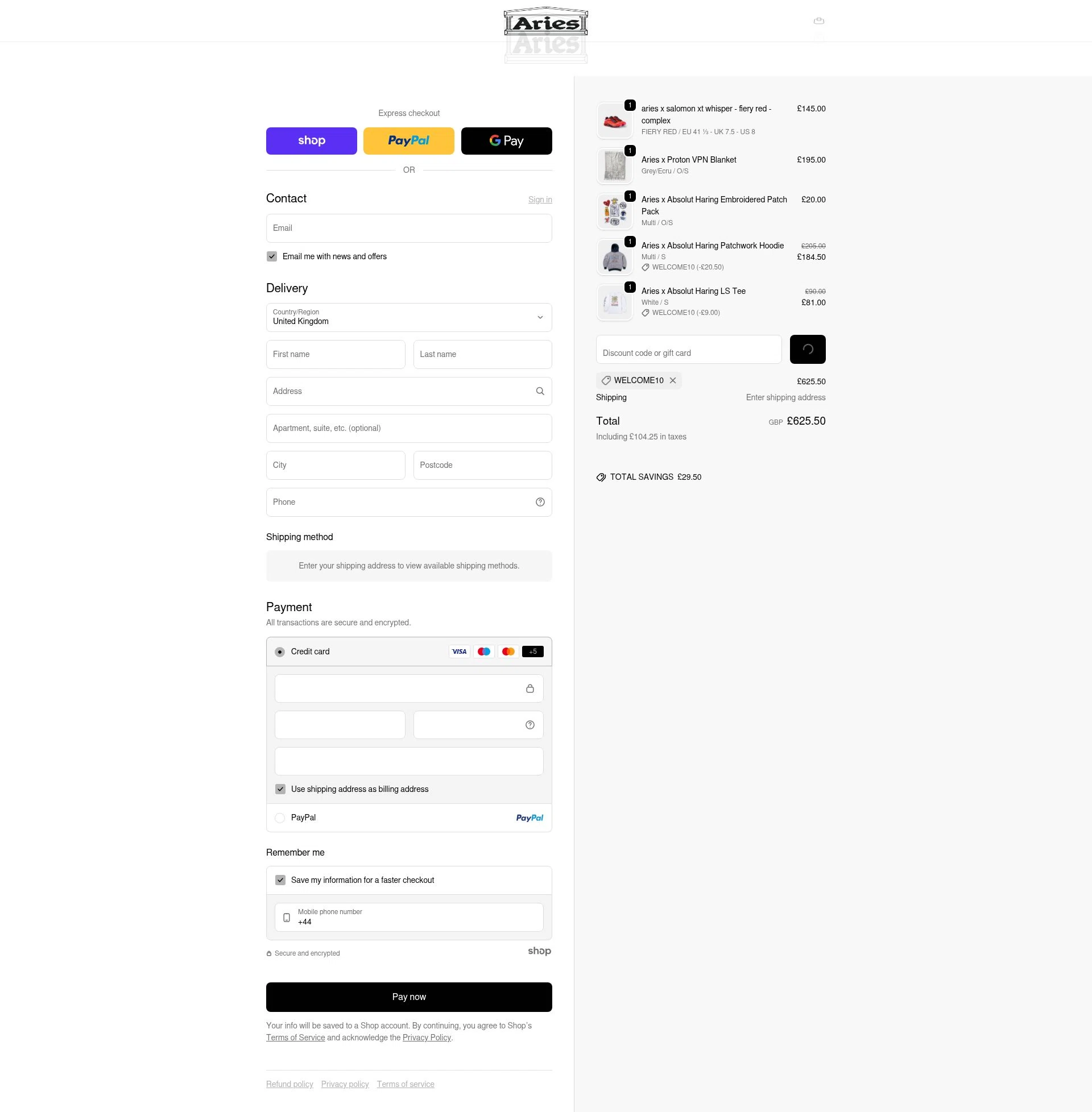 Aries checkout page showing Aries discount code box | Screenshot taken by SimplyCodes community member on Jan 28, 2026