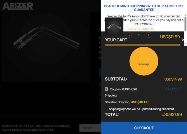 Arizer checkout page showing Arizer promo code box | Screenshot taken by SimplyCodes community member on Aug 21, 2025