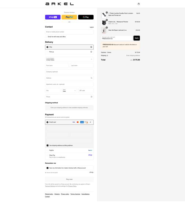 Arkel checkout page showing Arkel coupon code box | Screenshot taken by SimplyCodes community member on Aug 22, 2025