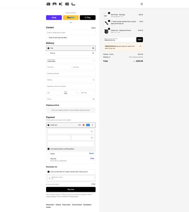 Arkel checkout page showing Arkel coupon code box | Screenshot taken by SimplyCodes community member on Oct 2, 2025