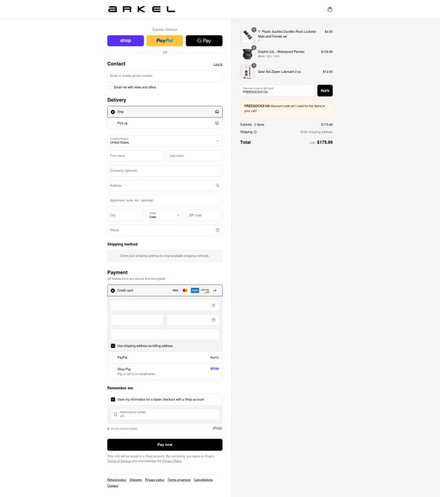 Arkel checkout page showing Arkel coupon code box | Screenshot taken by SimplyCodes community member on Sep 3, 2025