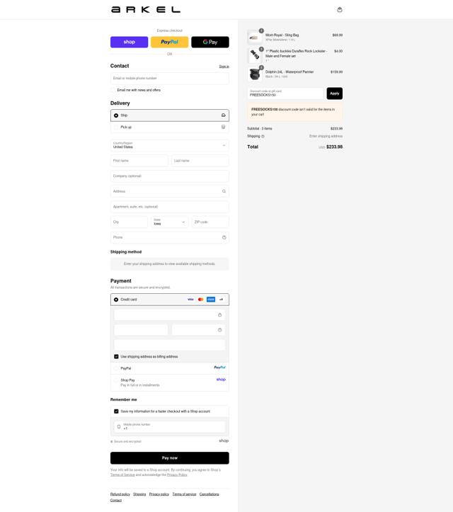 Arkel checkout page showing Arkel coupon code box | Screenshot taken by SimplyCodes community member on Sep 11, 2025