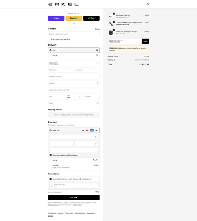 Arkel checkout page showing Arkel coupon code box | Screenshot taken by SimplyCodes community member on Sep 20, 2025