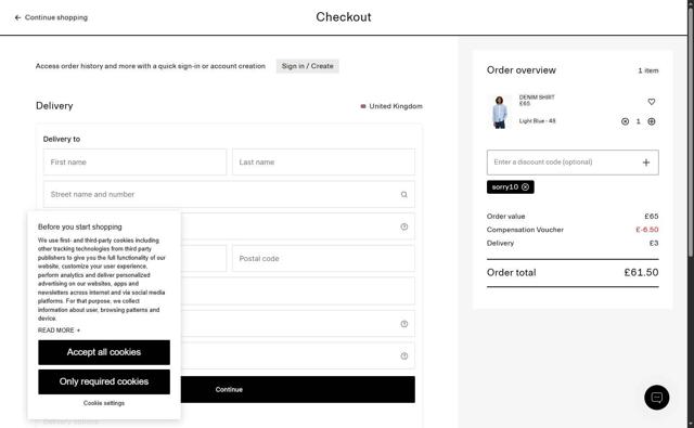 Arket checkout page showing Arket discount code box | Screenshot taken by SimplyCodes community member on Jul 15, 2025