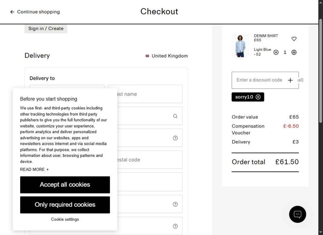 Arket checkout page showing Arket discount code box | Screenshot taken by SimplyCodes community member on Jul 15, 2025