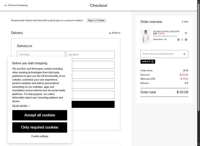 Arket checkout page showing Arket discount code box | Screenshot taken by SimplyCodes community member on Sep 3, 2025