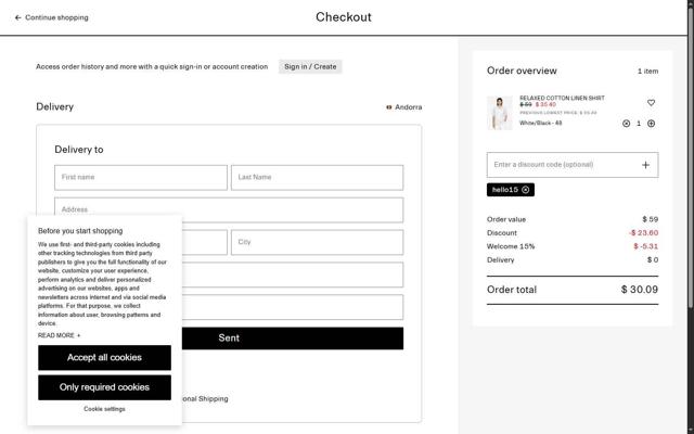 Arket checkout page showing Arket discount code box | Screenshot taken by SimplyCodes community member on Sep 14, 2025