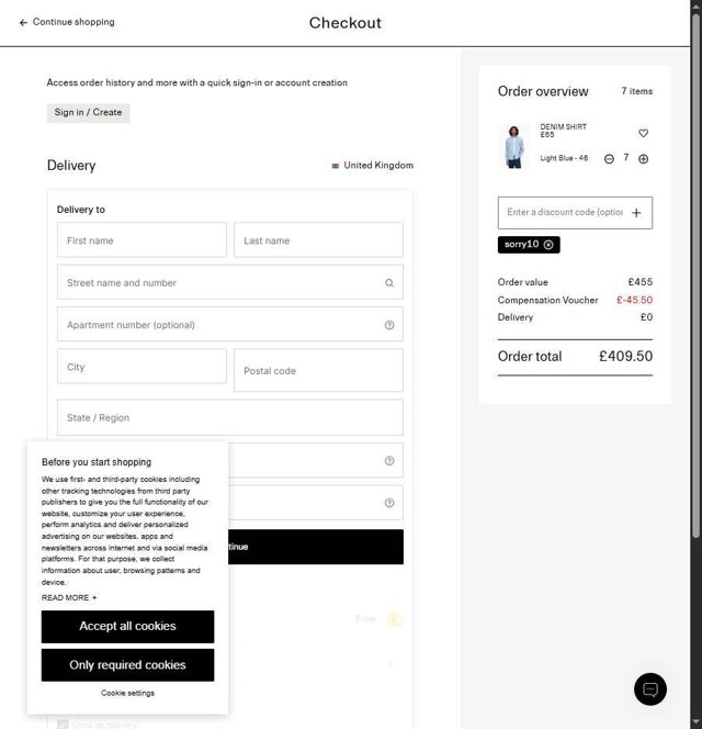 Arket checkout page showing Arket discount code box | Screenshot taken by SimplyCodes community member on Jul 15, 2025