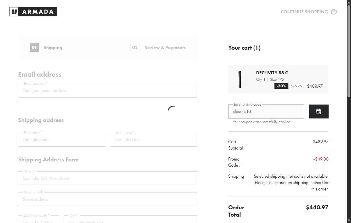 Armada checkout page showing Armada discount code box | Screenshot taken by SimplyCodes community member on Feb 5, 2026