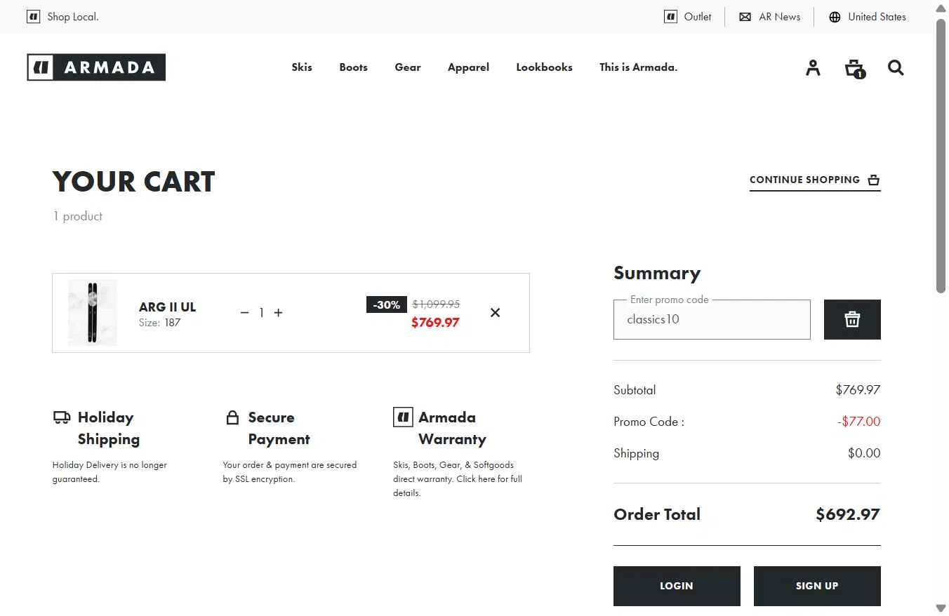 Armada checkout page showing Armada discount code box | Screenshot taken by SimplyCodes community member on Jan 7, 2026