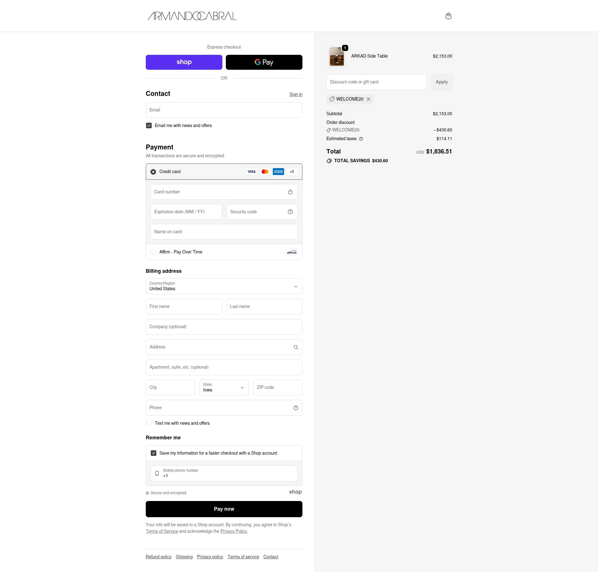 Armando Cabral checkout page showing Armando Cabral promo code box | Screenshot taken by SimplyCodes community member on Dec 9, 2025