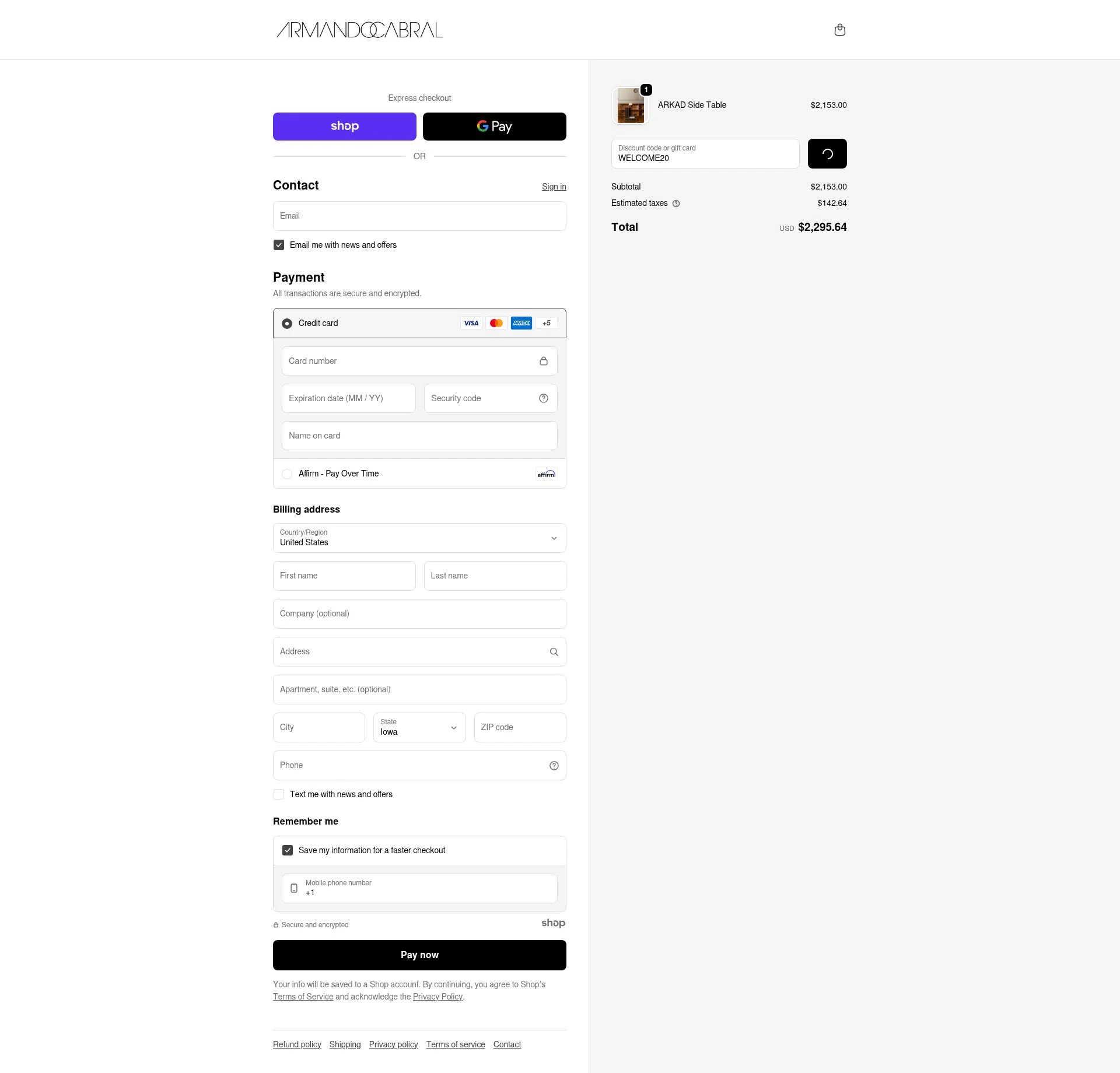 Armando Cabral checkout page showing Armando Cabral promo code box | Screenshot taken by SimplyCodes community member on Dec 27, 2025