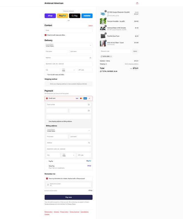 Armbrust American checkout page showing Armbrust American discount code box | Screenshot taken by SimplyCodes community member on Sep 13, 2025