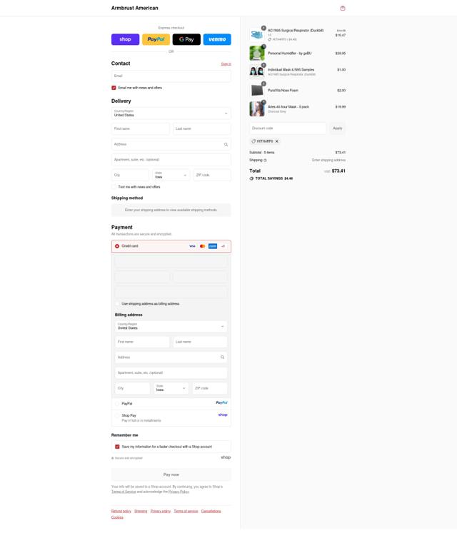 Armbrust American checkout page showing Armbrust American discount code box | Screenshot taken by SimplyCodes community member on Sep 13, 2025