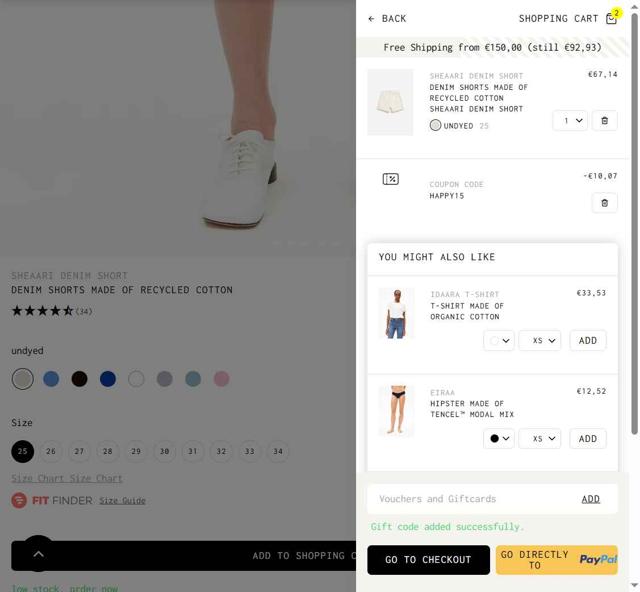 ARMEDANGELS checkout page showing ARMEDANGELS promo code box | Screenshot taken by SimplyCodes community member on Jul 18, 2025