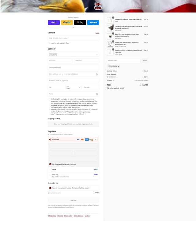 Armor Concepts checkout page showing Armor Concepts coupon code box | Screenshot taken by SimplyCodes community member on Sep 3, 2025