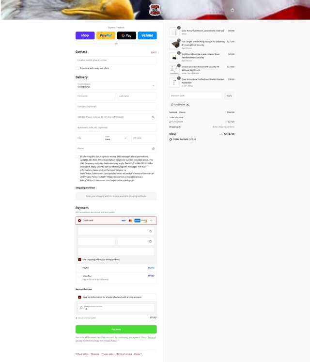 Armor Concepts checkout page showing Armor Concepts coupon code box | Screenshot taken by SimplyCodes community member on Sep 8, 2025