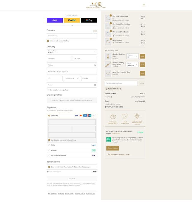 Arms of Eve checkout page showing Arms of Eve discount code box | Screenshot taken by SimplyCodes community member on Aug 30, 2025