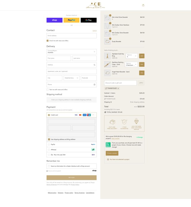 Arms of Eve checkout page showing Arms of Eve discount code box | Screenshot taken by SimplyCodes community member on Aug 30, 2025