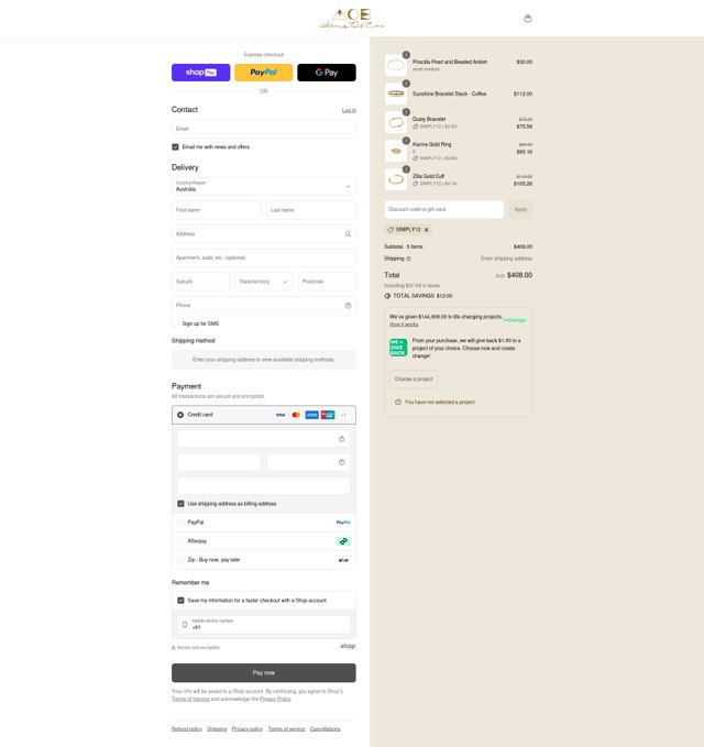 Arms of Eve checkout page showing Arms of Eve discount code box | Screenshot taken by SimplyCodes community member on Aug 12, 2025