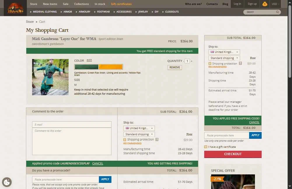 ArmStreet checkout page showing ArmStreet promo code box | Screenshot taken by SimplyCodes community member on Dec 23, 2025