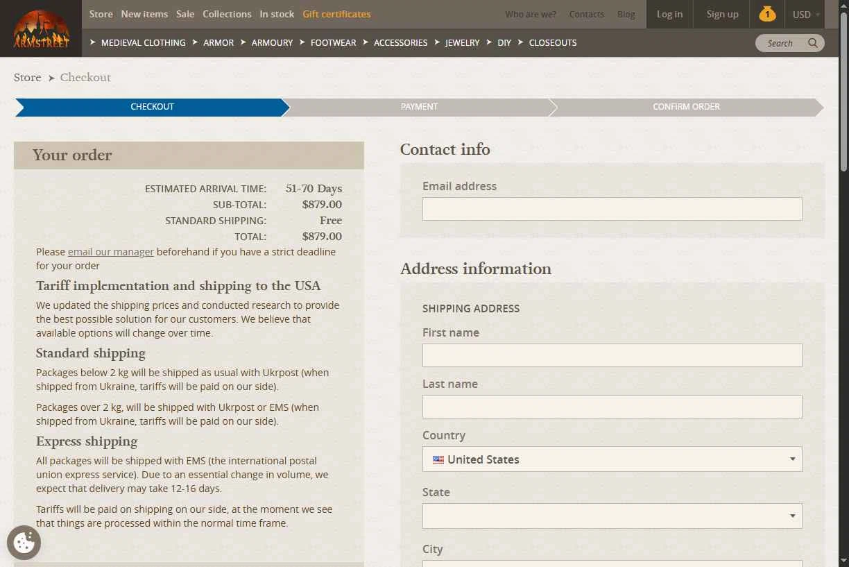 ArmStreet checkout page showing ArmStreet promo code box | Screenshot taken by SimplyCodes community member on Nov 11, 2025