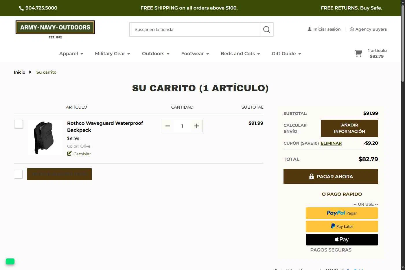 Army Navy Outdoors checkout page showing Army Navy Outdoors coupon code box | Screenshot taken by SimplyCodes community member on Dec 6, 2025