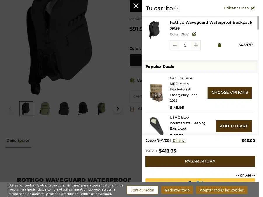 Army Navy Outdoors checkout page showing Army Navy Outdoors coupon code box | Screenshot taken by SimplyCodes community member on Dec 25, 2025