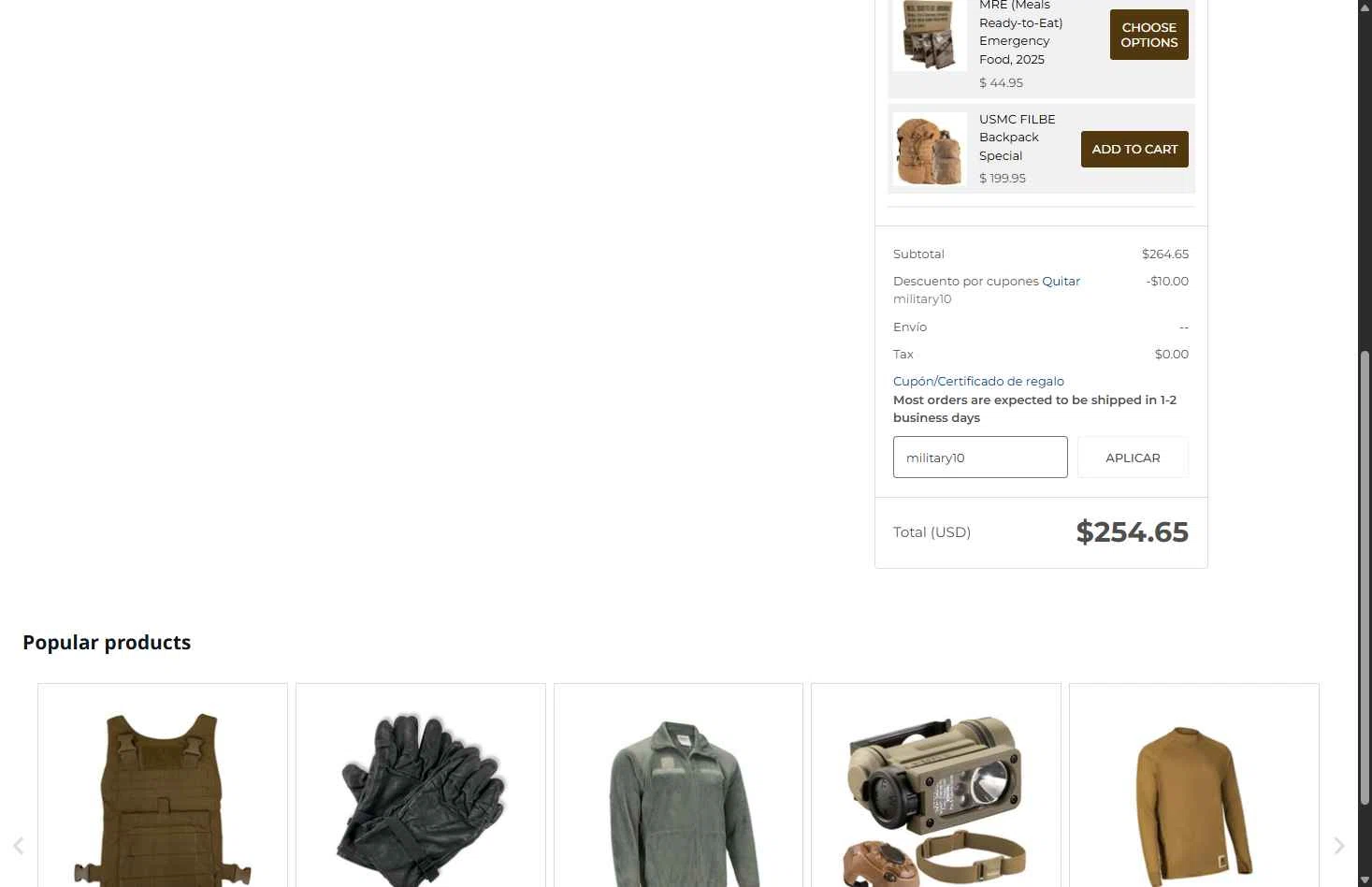 Army Navy Outdoors checkout page showing Army Navy Outdoors coupon code box | Screenshot taken by SimplyCodes community member on Feb 17, 2026
