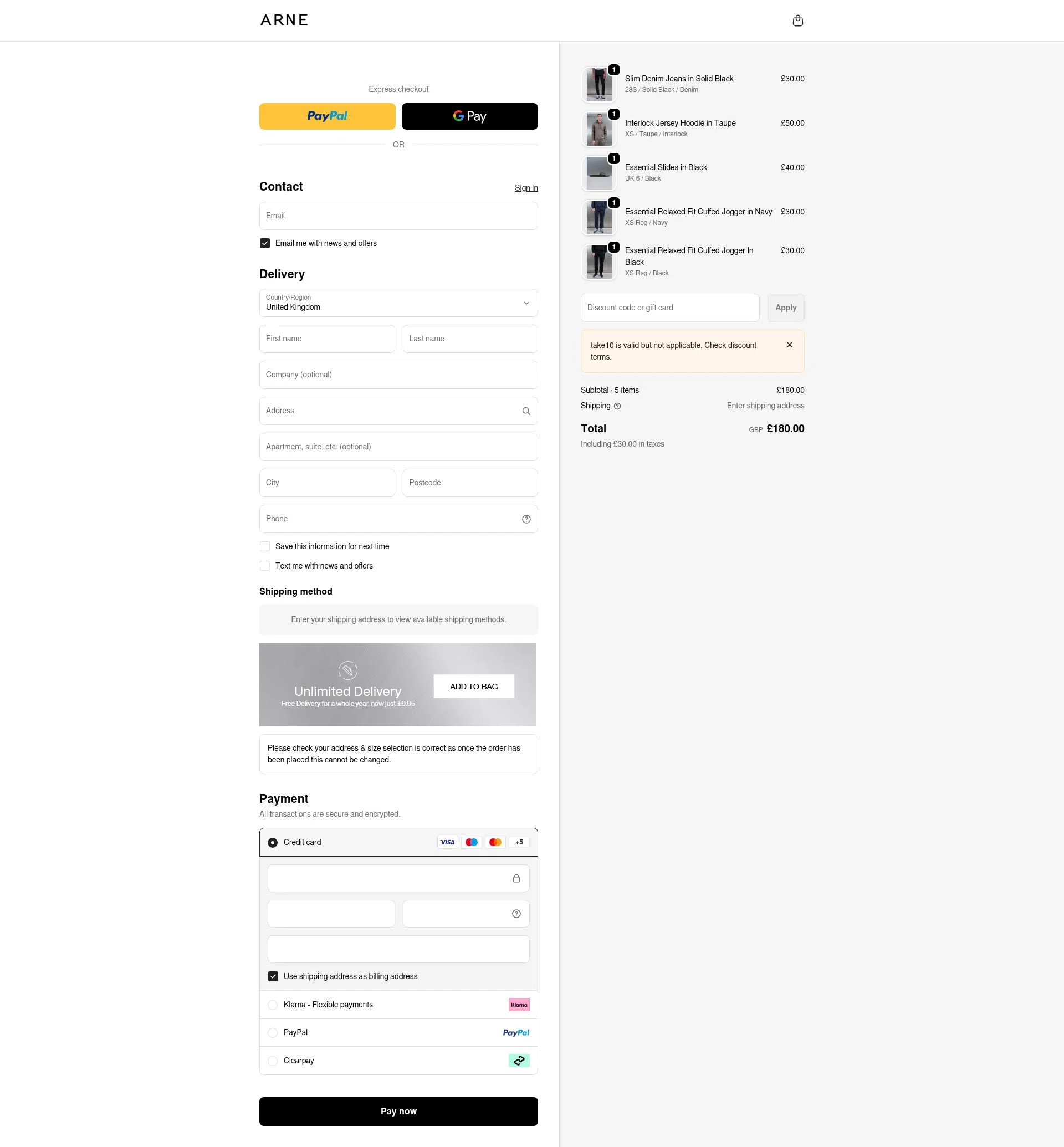 ARNE checkout page showing ARNE discount code box | Screenshot taken by SimplyCodes community member on Jan 26, 2026