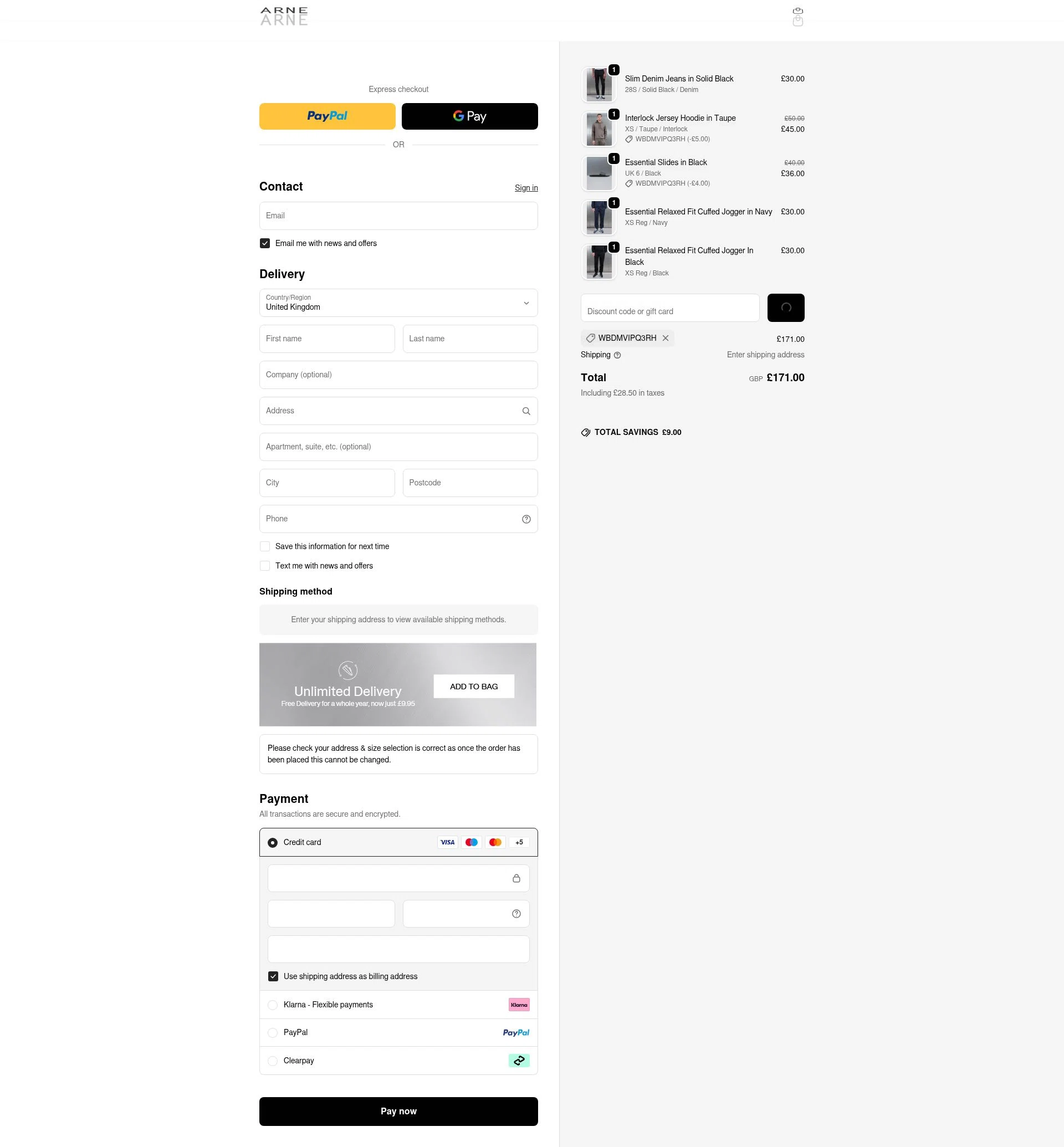 ARNE checkout page showing ARNE discount code box | Screenshot taken by SimplyCodes community member on Jan 26, 2026