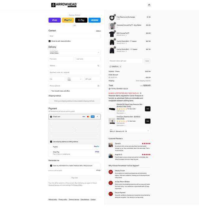 Arrowhead Tactical Apparel checkout page showing Arrowhead Tactical Apparel discount code box | Screenshot taken by SimplyCodes community member on Sep 13, 2025