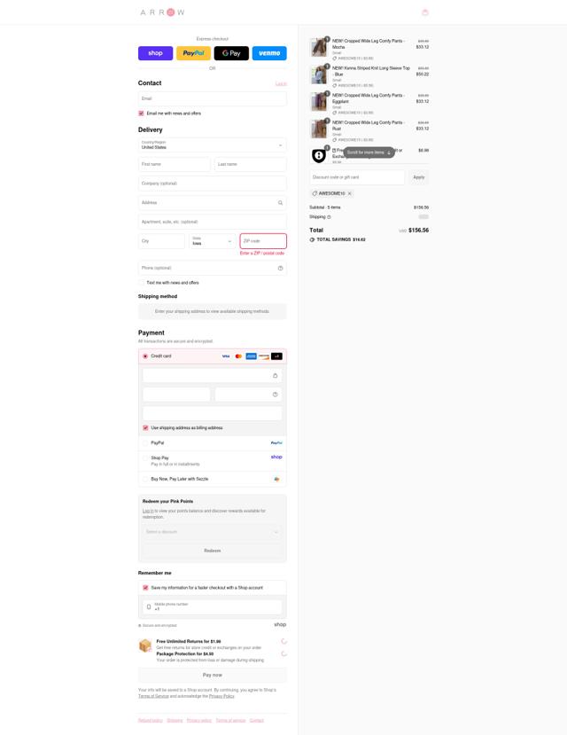 Arrow 22 checkout page showing Arrow 22 coupon code box | Screenshot taken by SimplyCodes community member on Sep 8, 2025