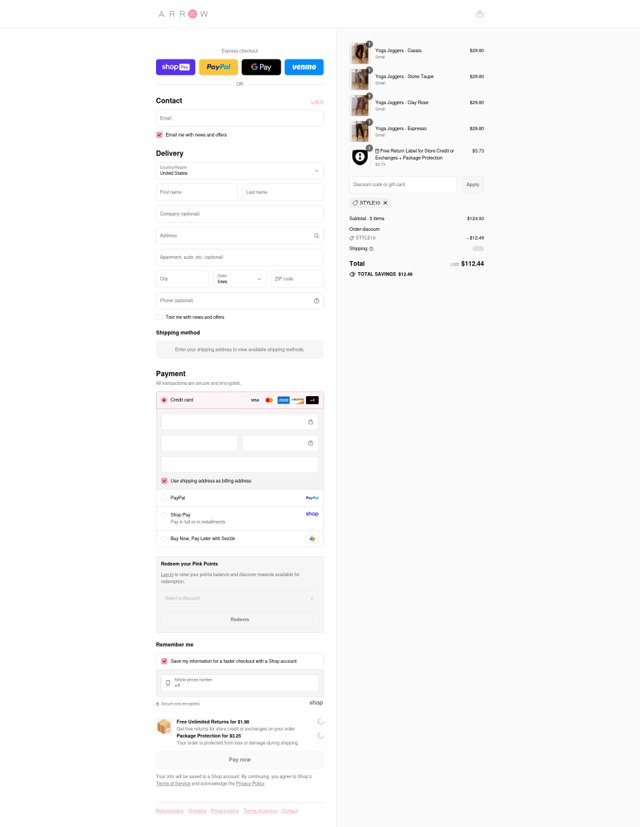 Arrow 22 checkout page showing Arrow 22 coupon code box | Screenshot taken by SimplyCodes community member on Aug 23, 2025