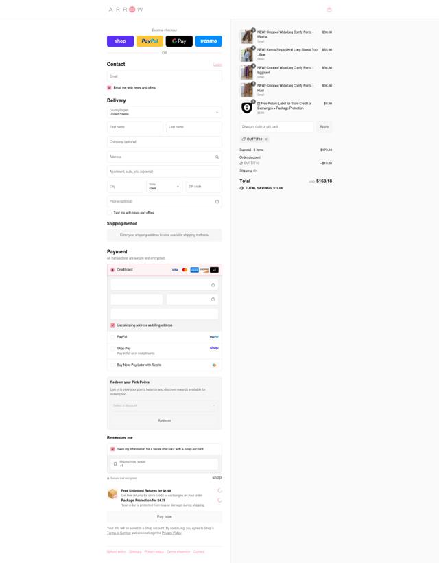 Arrow 22 checkout page showing Arrow 22 coupon code box | Screenshot taken by SimplyCodes community member on Sep 8, 2025