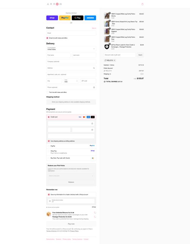 Arrow 22 checkout page showing Arrow 22 coupon code box | Screenshot taken by SimplyCodes community member on Sep 12, 2025