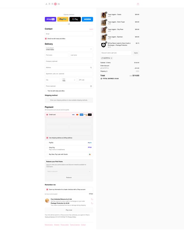 Arrow 22 checkout page showing Arrow 22 coupon code box | Screenshot taken by SimplyCodes community member on Aug 23, 2025