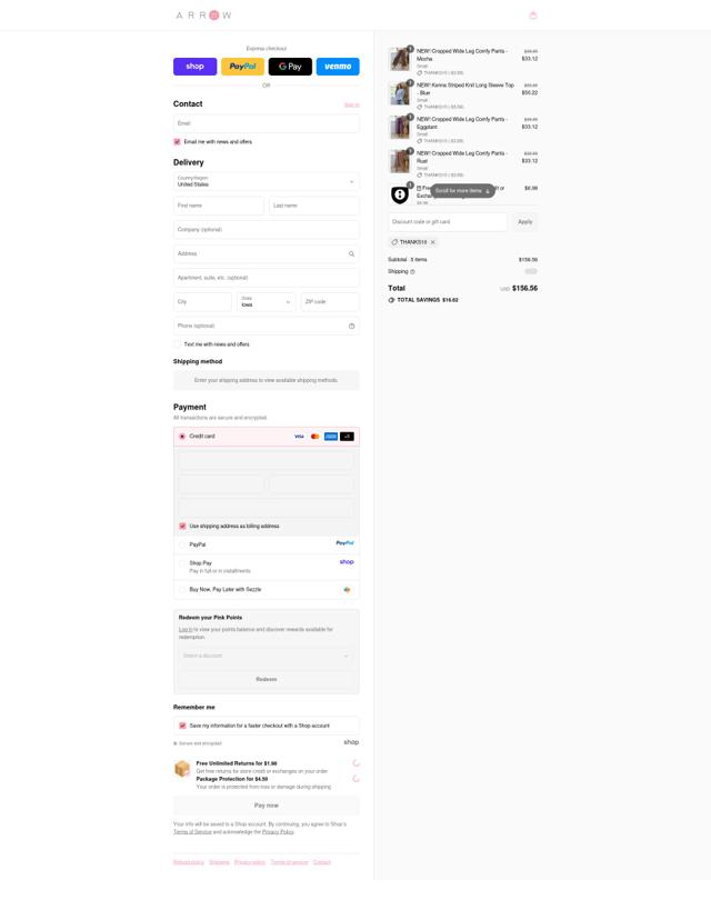 Arrow 22 checkout page showing Arrow 22 coupon code box | Screenshot taken by SimplyCodes community member on Sep 12, 2025